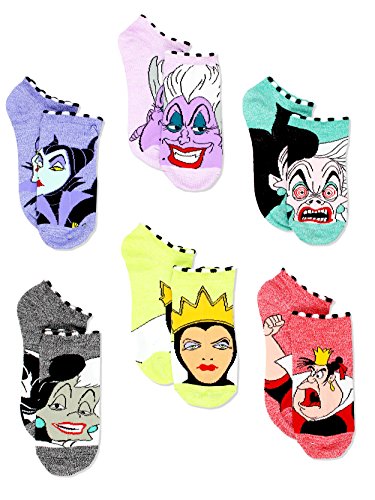Disney Villains Girls Teen Womens 6 pack Socks (Shoe: 4-10 (Sock: 9-11), Villains Multi)
