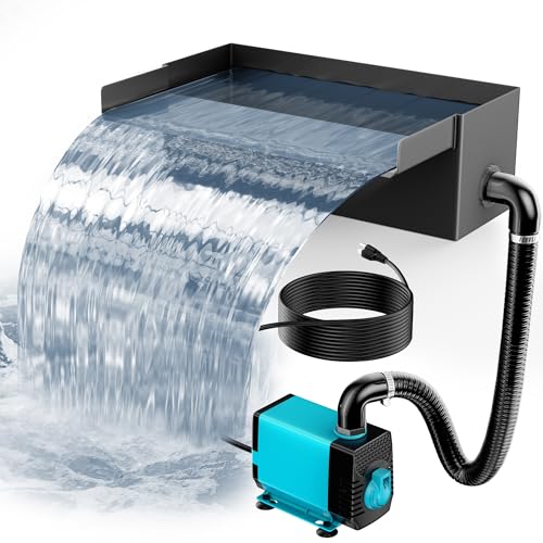 POPOSOAP Pond Waterfall Box with Pump Kit, 304 Stainless Steel Pond Waterfall Spillway with 40W 660GPH Pump for Ponds, Pond Spillway with 9.8FT Corrugated Tubing for Garden Waterfall,Water Features