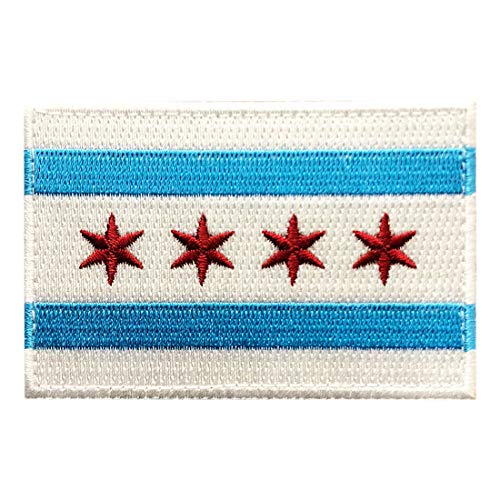 Chicago City Flag Embroidered Hook Fastener Patch[3.0 X 2.0 - CH9]