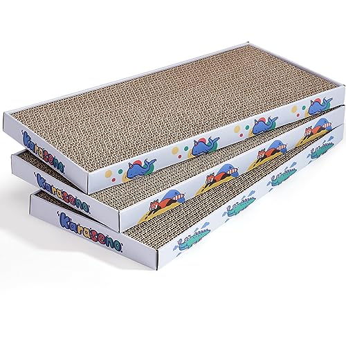 Karaseno Cat Scratcher Cat Scratch Pad: 3 PCS Cute Design Cat Scratching Pad for Indoor Cats-Reversible Corrugated Cardboard Scratcher