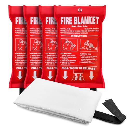Fire Blanket, Fiberglass Fire Emergency Blankets, Suppression Flame Retardant Fireproof Survival Safety Fire Suppression Blanket, for Kitchen Home Car Office Warehouse Camping BBQ School Fireplace