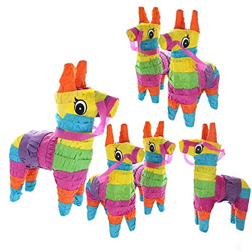 GIFTEXPRESS 6 Pack 4'X7' Mini Donkey Pinata, Little Rainbow Llama Pinata for Birthday, Cinco De Mayo, Fiestas Decorations Party Favors