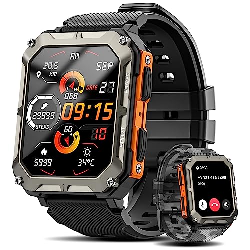 Military Smart Watch for Men with Blood Pressure (Answer/Make Call), Rugged Tactical Smartwatch for Android and iPhone, 10 ATM Waterproof Outdoor Sports Fitness Tracker with Heart Rate, Sleep Monitor