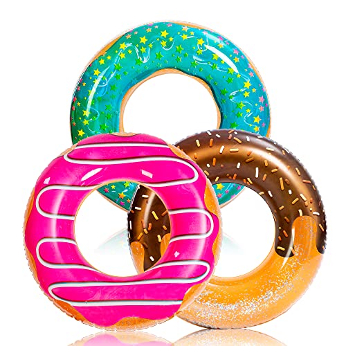 JOYIN Donut Pool Float with Glitters 32.5” (3 Pack), Funny Tube Toys for Swimming Pool Party and Donut Party Supplies