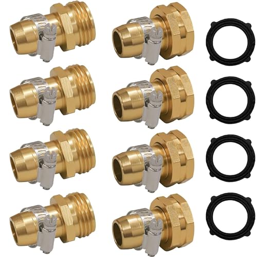 Hourleey Garden Hose Repair Connector with Clamps, Fit for 3/4' or 5/8' Garden Hose Fitting, 4 Set