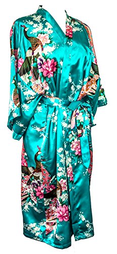 CCcollections Kimono robe long 16 colors PREMIUM Peacock bridesmaid bridal shower womens gift (Blue Turquoise)