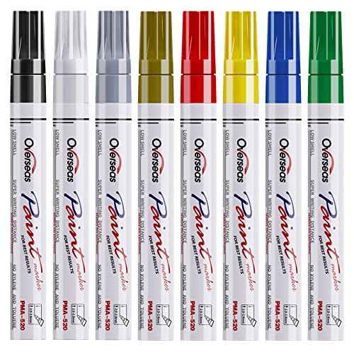 Paint Marker Pens - 8 Colors Oil Based Paint Markers, Permanent, Waterproof, Quick Dry, Medium Tip, Assorted Color Paint Pen for Metal, Wood, Fabric, Plastic, Rock Painting, Stone, Mugs, Canvas,