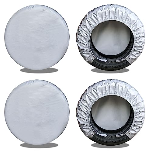 Kayme Rv Tire Covers Set of 4, Travel Trailer Camper Truck SUV Motorhome Waterproof Wheel Cover, Sun Rain Snow Protector, Fit 27-29 Inch Tire Diameter/Silver