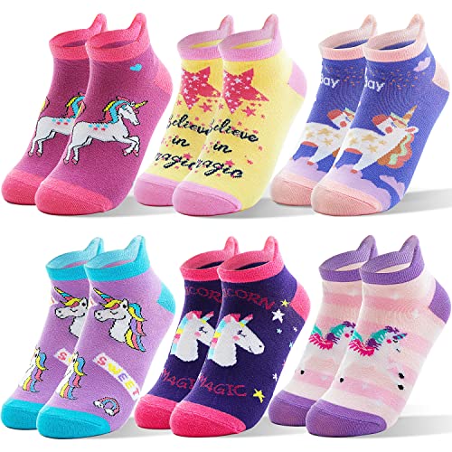 ANTSANG Kids Girls Toddler Unicorn Socks Ankle Low Cut No Show Cute Silly Novelty Fashion Cartoon Gifts Stocking Stuffers Socks 6 Pairs (Unicorn,5-8 Y)