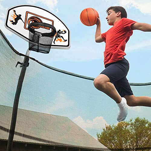 Trampoline Basketball Hoop with Mini Basketball Easy to Install Basketball Hoop for Trampoline Fit for Straight Pole and Curved Pole