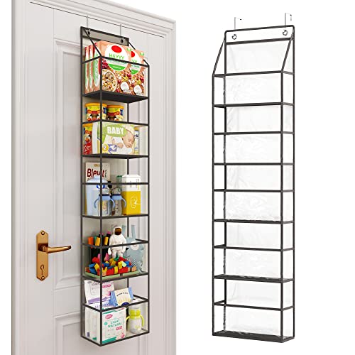 Fixwal Over The Door Hanging Pantry Organizer 5-Shelf Room Organizer with Clear Plastic Pockets Behind The Door Storage Organizer Large Capacity Organizer for Closet Bedroom Bathroom (Grey)