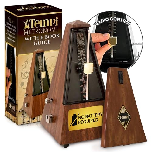 Tempi Metronome for Musicians - Includes Ebook and 2-Year Warranty - Mechanical Metronome for Piano, Metronome for Guitar/Violin or Metronome Music for Adults and Kids (Plastic Brown Grain Veneer)