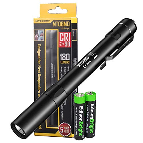 EdisonBright Nitecore MT06MD 180 Lumen Pen-Type LED Flashlight with 2 X AAA Batteries Bundle for Medical Professionals