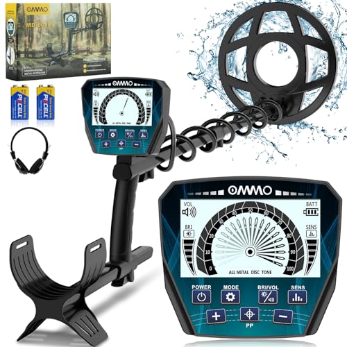 OMMO Metal Detector, Analog Pointer Metal Detector for Adults with 4.3IN Backlight Screen 10'' Waterproof Coil, All &Disc&PP Mode, for Detecting Gold Coin Treasure Hunting