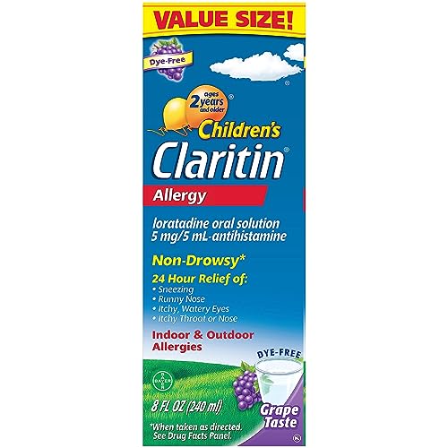 Claritin Children's 24 Hour Allergy Medicine for Kids, Non-Drowsy Allergy Relief, Loratadine Antihistamine, Grape Flavored Syrup, 8 oz