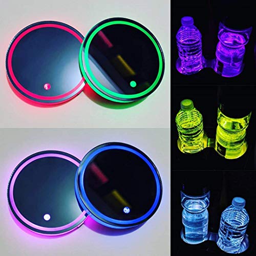 2 PCS LED Cup Holder Lights, 7 Colors Changing Cup Holder Coasters for Car USB Charging LED Car Cup Holder Lights, Cup Holder Light Car Accessories for Teens (Regular)