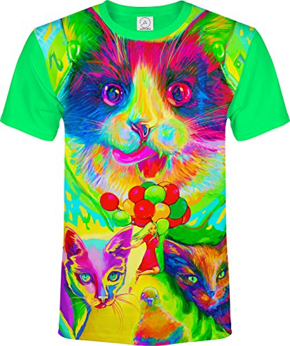 Punk Tops 3D Print Kitty Big Cat Face Green Jungle Digital Youth Adult Tee Shirt