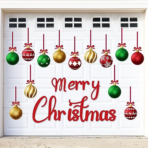31PCS Christmas Garage Door Decorations Magnets - Merry Xmas Ball Holiday Refrigerator Fridge Kitchen Decor(Red, Green, Gold)