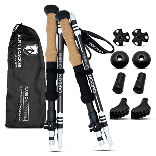 ALPIN LOACKER Collapsible Trekking Poles for Hiking I Carbon Hiking Poles Ultra Lightweight I Adjustable Trekking Poles for Women and Men with Cork Grip, 45-53 inches