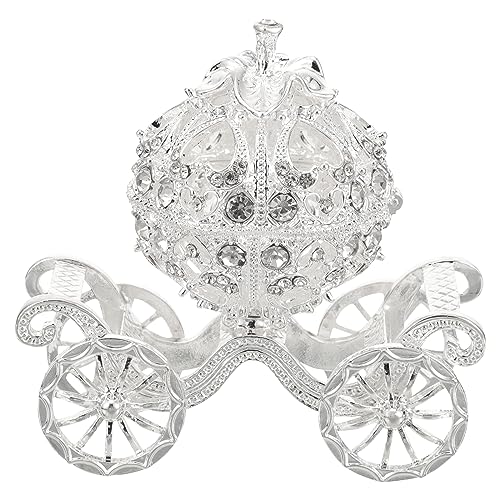 NUOBESTY Cinderella Pumpkin Carriage Decorative Hinged Jewelry Trinket Box Silver Rhinestone Jewelry Display Holder Unique Gift for Grils Women