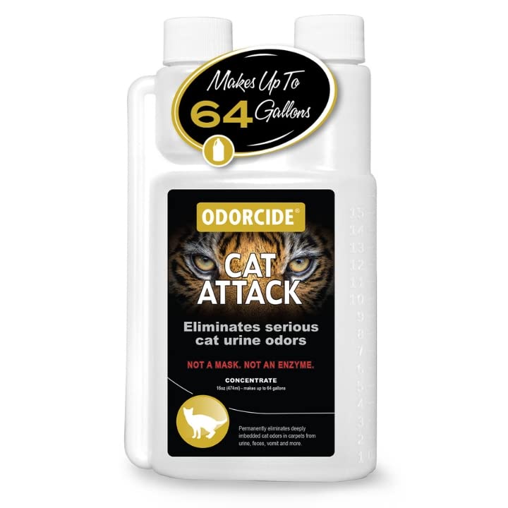 Odorcide Cat Attack Concentrate Odor Eliminator-Cat Odor Eliminator for Strong Odor - Cat Urine Odor Eliminator for Carpet & Upholstery-Cat Urine Remover for Home-Litter Box Odor Eliminator - 16 oz