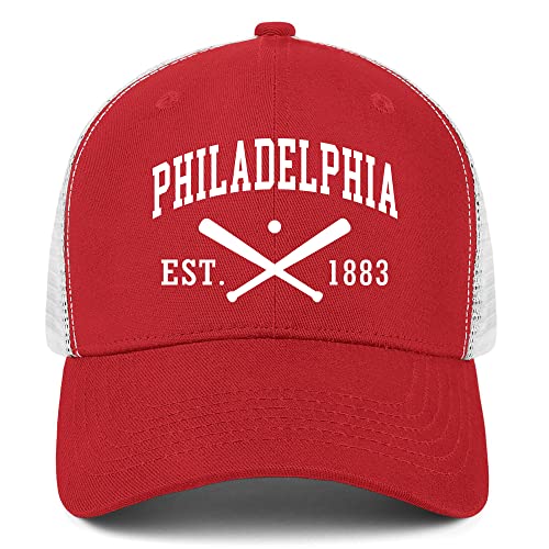 Philadelphia Hat Men Women Embroidered Mesh Trucker Hat Adjustable Youth Baseball Cap Dad Hats Sport Fan Apparel Gifts Red