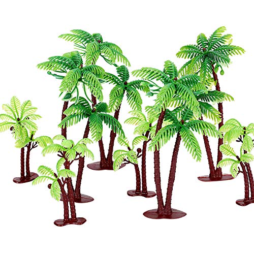 Jovitec 16 Pieces Green Palm Tree Cupcake Topper with Coconuts Cake Topper for Cake Decorations (3.15 inch-14 Pieces, 5.5 inch-2 Pieces)