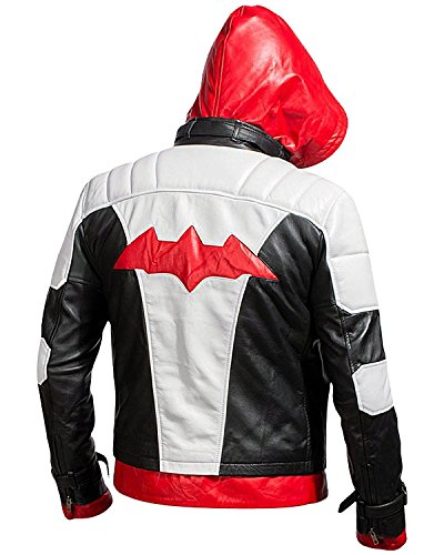 Red Hood Jacket Arkham Knight Jason Todd Bat Logo Motorcycle Costume Biker Leather Jacket