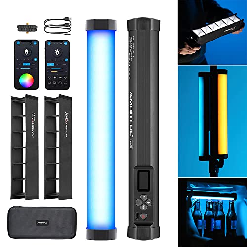 AMBITFUL A2 Full-Color RGB Tube Light, 2500K-8500K CRI 95 TLCI 97 RGB Video Light, RGB CCT HSI Mode, 22 FX Light Effect, APP Control Support,Magnet Design (A2 2PCS with Grid)