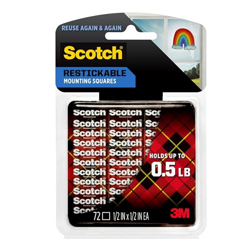 Scotch Restickable Squares, 0.5'x0.5', 72 Count, Clear Double-Sided Mounting Pre-Cut Squares, Remove Cleanly, Photo-Safe Adhesive, Mess-Free Application (R103)