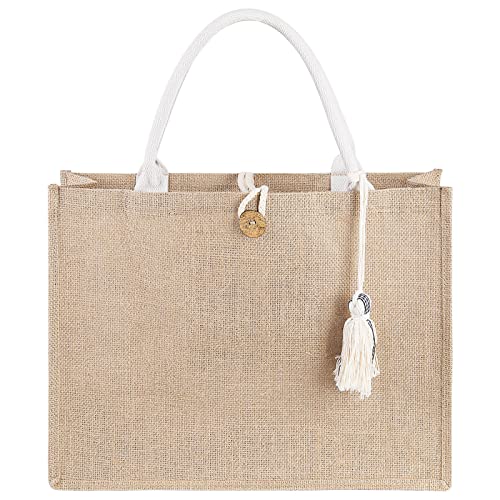 itgowisa Beach Bag For Women Personalized Beach Tote Bag Beige Beach Bag Tote Burlap Cute Reusable Grocery Bag Pocket Handle Large Sturdy Eco Waterproof Jute Bag for Shopping Lunch Travel Summer Gift