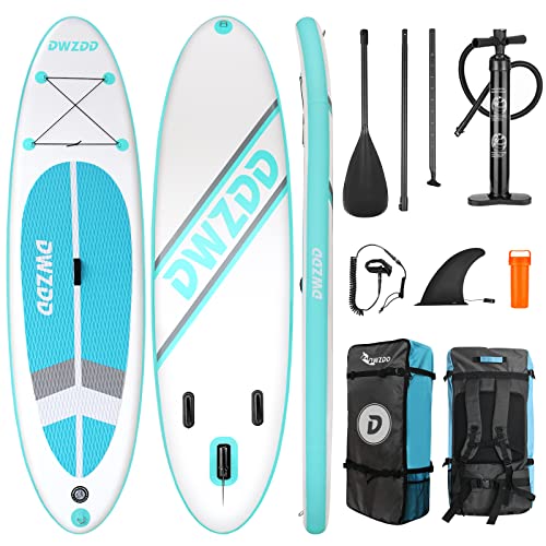 dwzdd Paddle Board, 10'6' x 32' x 6' Stand Up Paddleboard Inflatable with SUP Board Accessories, Adj Paddle,iSUP Backpack,Leash,Pump,Fins,Blow Up Paddle Board for Youth & Adult