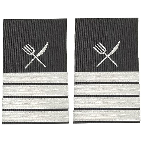 BuyStripes Shoulder Boards Epaulets Silver Knife & Fork Steward Chef Uniform (Black With Silver Knife & Fork & Four Silver Bars)