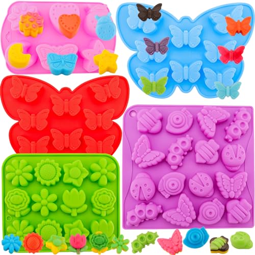 Silicone Baking Molds Butterfly Molds Flower Shaped Molds for Chocolate,Candy,Jelly,Soap,Ice Cube Tray Shapes Cake Decoration 5PACK Bakeware Mold