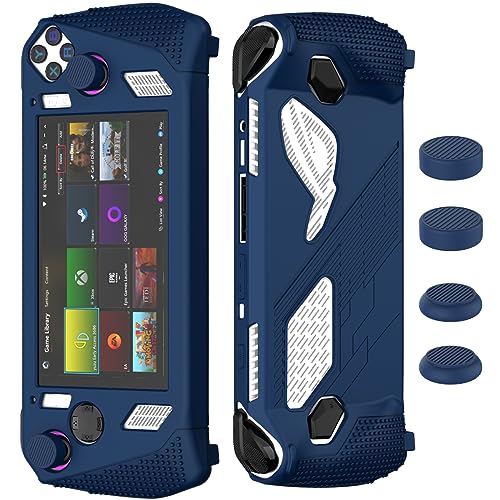 SUIHUOJI for Rog Ally Stand Protective Case, Silicone Accessories Protector, Soft Cover Skin Shell with 2 Pairs Thumb Grips Caps, Full Protection Kickstand for ASUS Rog Ally Handheld (Blue)