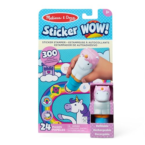 Melissa & Doug Sticker Wow! 24-Page Activity Pad and Sticker Stamper, 300 Stickers, Arts and Crafts Fidget Toy Collectible Character – Unicorn Creative Play Travel Toy for Girls and Boys 3+