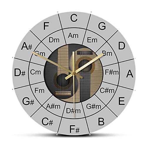 The Geeky Days Guitar Chords Yin and Yang Music Silent Non Ticking Wall Clock Battery Operated Qaurtz Acoustic Bass Guitar Circle of Fifths Chart Hanging Watch 12inch Bassist Bass Player Gift