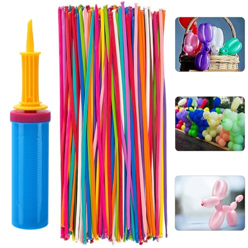 Latex Twisting Balloons, 260 N Balloons Kit for Balloon Animals with 2 Pumps, Professional Long Balloons to Make Animal for Birthday Party Clowns Wedding Decorations 100 Pcs