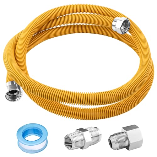 Puxyblue 72' Flexible Gas Line Kit for Dryer, Stove, Range, Stainless Steel Gas Dryer Connector Kit, 1/2'.OD Dryer Gas Line with Connector 1/2' FIP & 1/2' MIP Fitting