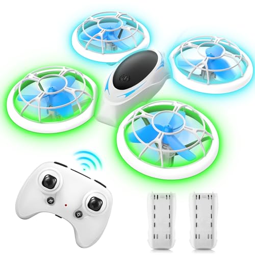 Mini Drone for Kids, Remote Control Drone for Beginners with Headless Mode, Small RC Drone for Kids with Full Propeller Protect, 3 Speeds, 3D Flips, Colorful LED Light, Toys Gifts for Boys Girls, 2 Batteries