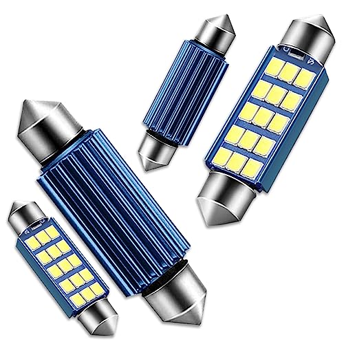 GKmow Pack-4 578 LED Extremely Bright Bulbs, 1.59' 6500K 2835 Chipsets 400LM Bulbs for LED Interior Dome Map Door Lights 211-2 212-2 569 6411 6451 41mm 42mm (White)