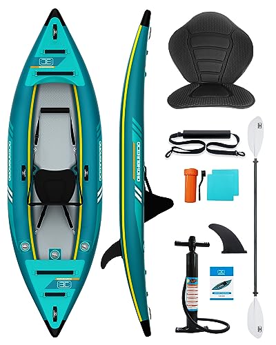 OCEANBROAD V1-320 Inflatable Sit-in Kayak, 1-Person, 3.2m/10ft, with Paddle, Kayak Seat, Pedal, Hand Pump and Bag