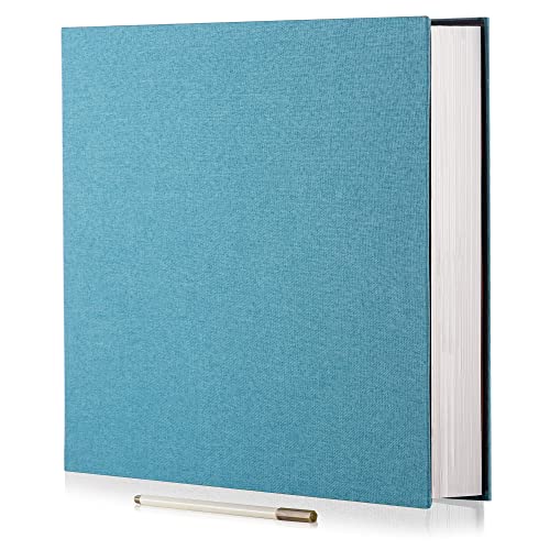 Photo Album Self Adhesive 3x5 4x6 5x7 6x8 8x10 8.5x11 11x10.6 Magnetic Scrapbook Album DIY Length 11x10.6 Inch 40 Pages Linen Cover DIY Photo Album with A Metallic Pen and DIY Accessories(Sky Blue)