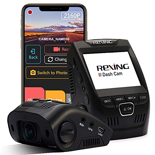 REXING V1 - 4K Ultra HD Car Dash Cam 2.4' LCD Screen, Wi-Fi, 170° Wide Angle Dashboard Camera Recorder with G-Sensor, WDR, Loop Recording, Supercapacitor, Mobile App, 256GB Supported