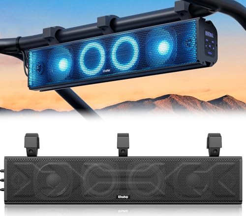 Ehaho 25 Inch UTV Sound Bar, ATV SoundBar Bluetooth with RGB Lighting, Amplified Powersports SXS Sound Bar, Waterproof Golf Cart Sound Bar, UTV Speakers Compatible with Polaris RZR Can-Am