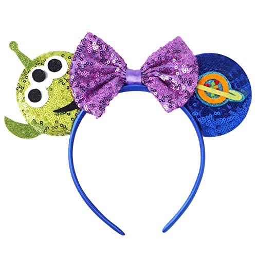 Jaqakid Toy Story Halloween Mouse Ears Bow Headband, Alien headband,Glitter Bows Mouse Ears Hair Band Party Princess Decoration Cosplay for Girls Women Kids