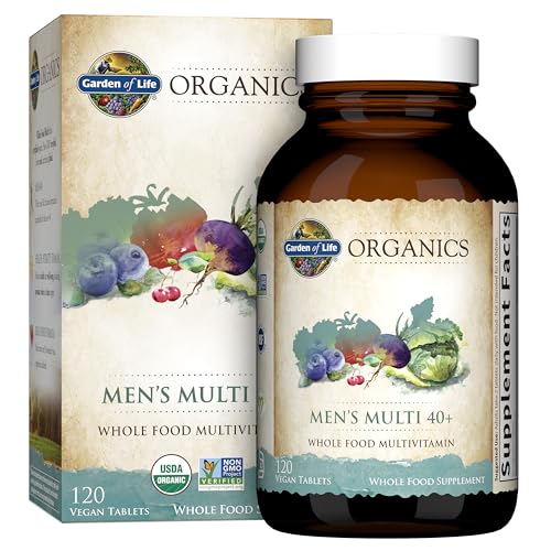 Garden of Life Organics Whole Food Multivitamin for Men 40+ 120 Tablets, Vegan Mens Multi for Health & Well-Being Certified Organic Whole Food Vitamins & Minerals for Men Over 40 Mens Vitamins