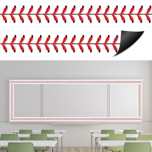 Whaline 24Pcs Baseball Magnetic Bulletin Board Border Red White Baseball Magnetic Strips Border Trim for Sport Theme Office Classroom Decor