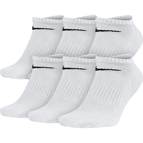 NIKE Unisex Performance Cushion No-Show Socks with Band (6 Pairs), White/Black, Large