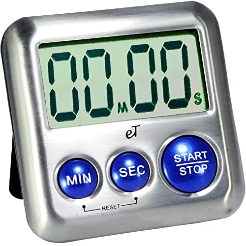 Elegant Digital Kitchen Timer Stainless Steel - Plumberry - Strong Magnetic Back - Kickstand - Loud Alarm - Large Display - Auto Memory - Auto Shut-Off - Model eT-24 (Plumberry) by eTradewinds